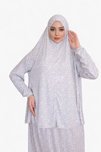 DAKKA KADİMA Namaz Elbisesi Jarse Desanli Two Piece Light Grey