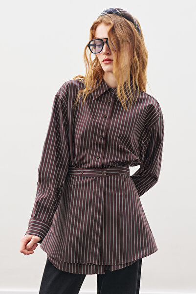 Manuka Риза с аксесоари за закопчаване, кафеви ивици