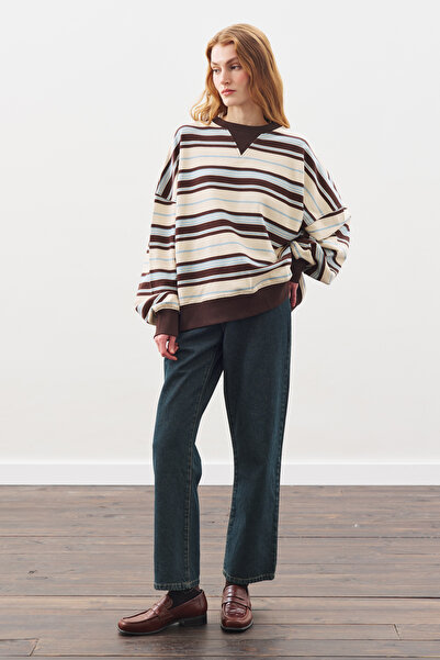 Manuka Oversized Striped Sweatshirt Brown