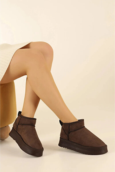 Modaarmada Kadın bot Kahve içi kürklü kalın taban suya dayanıklı