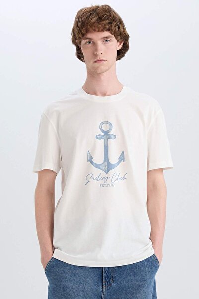 DeFacto 100% памук, редовна кройка, обло деколте, къс ръкав, с принт E3425AX25HS