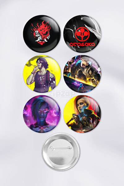 ZipZap مجموعة شارات زينة للعبة الفيديو سايبربانك 2077 (6 قطع)