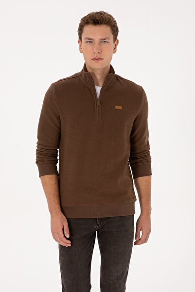 U.S. Polo Assn. Men's Regular Fit Half Zip Brown Basic Sweatshirt 50313802-Vr029