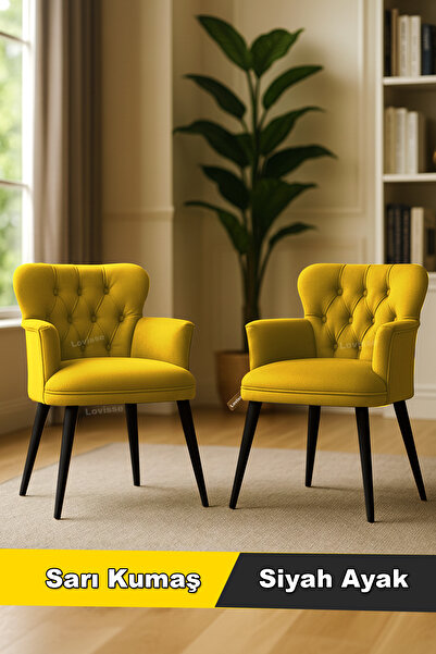 LOVİSSE HOME 2 adet Sarı Diva Berjer Tekli Koltuk – Ofis / Balkon – Bekleme koltuğu, Cafe , Çay seti