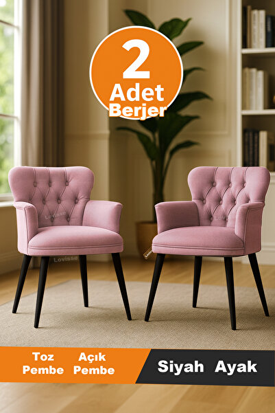 LOVİSSE HOME 2 Adet Toz Pembe Diva Berjer Tekli Koltuk – Salon / Balkon – Bekleme, Cafe , Çay seti