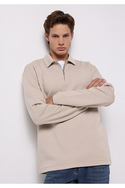 Colin's Comfort Fit Polo Neck Plain Men's Beige Long Sleeve T-Shirt