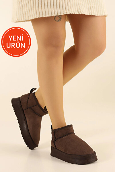 Modaarmada Kadın bot Kahve içi kürklü kalın taban suya dayanıklı