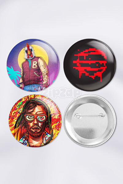 ZipZap Set de insignă cu buton cu ace pentru jocul video Hotline Miami (3 buc...