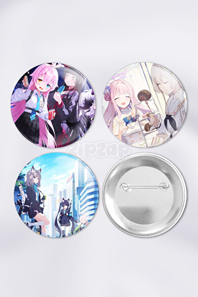 ZipZap مجموعة شارات زينة للحقائب من لعبة Blue Archive مع دبابيس (3 قطع)