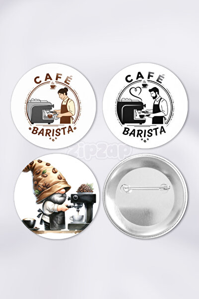 ZipZap Barista Kahve Çanta Süsü İğneli Buton Rozet Seti (3 ADET)