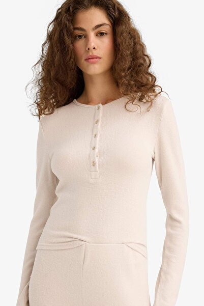 DeFacto Fitted Buttoned Collar Long Sleeve T-Shirt F1879Ax25Wn