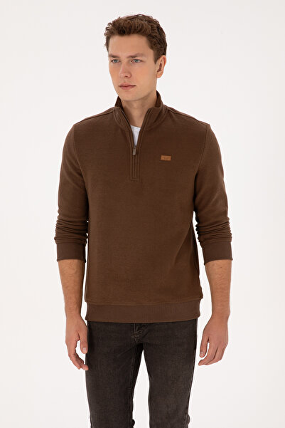 U.S. Polo Assn. Men's Regular Fit Half Zip Brown Basic Sweatshirt 50313802-Vr029