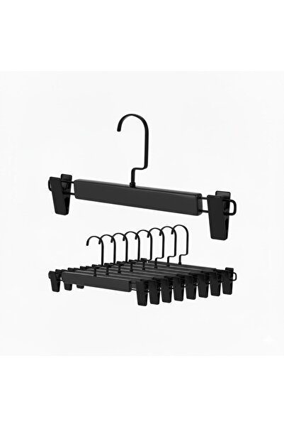 Faravis Atelier Siyah Ahşap Pantolon Ve Etek Askısı Amerikan Kancalı 10 Adet Özel Seri