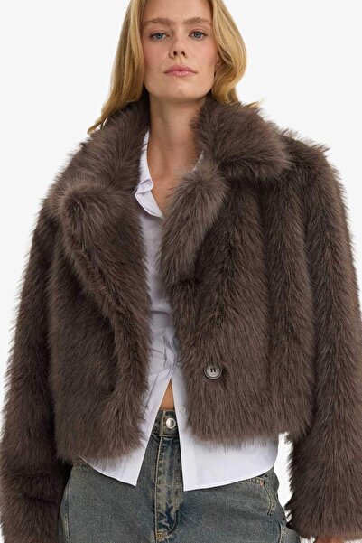 DeFacto Regular Fit Buttoned Short Faux Fur Coat F2921Ax25Wn