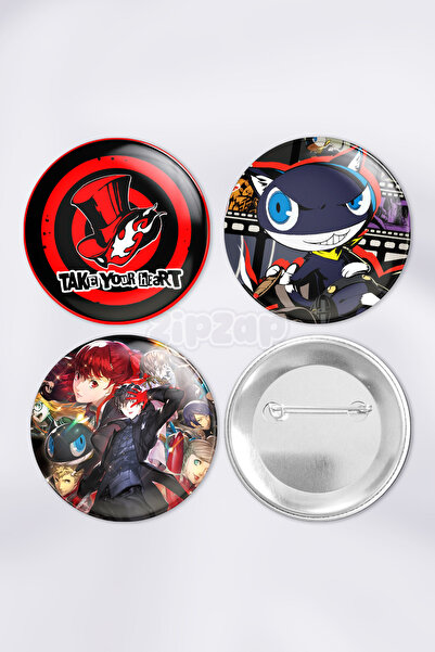ZipZap Set de insignă cu buton cu ace pentru jocul video Persona 5 (3 bucăți)