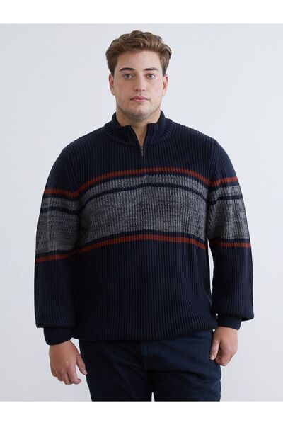 LC Waikiki سترة تريكو رجالية مخططة ذات ياقة عالية كلاسيكية من LCWAIKIKI