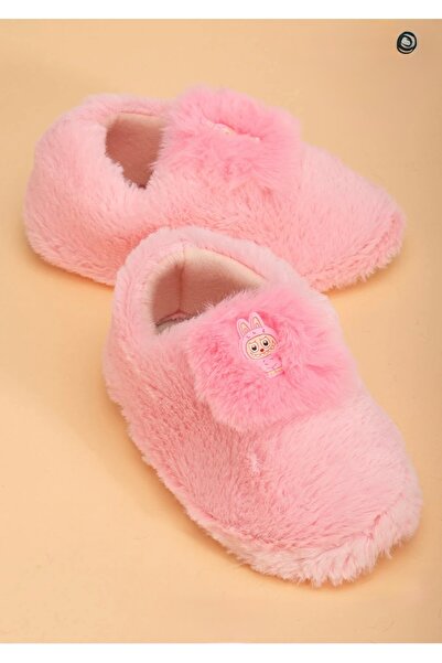 şeker shoes Kız Çocuk Tüylü Peluş Pofuduk Figürlü Kaydırmaz Taban Kreş Ev Oku...