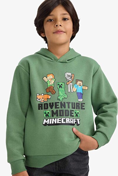 DeFacto Erkek Çocuk Minecraft Kapüşonlu İçi Yumuşak Tüylü Sweatshirt F9904A825WN