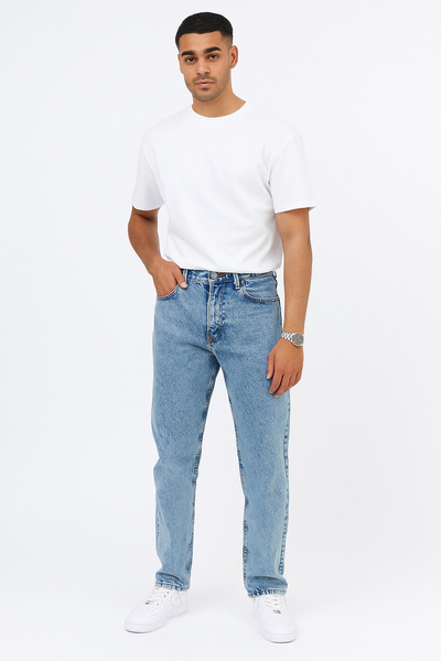 PoshX Mens Baggy Fit Denim Jeans Pant Blue Wash