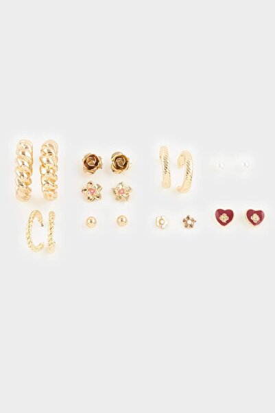 DeFacto Women's 9-Piece Gold Earrings F7664Axns