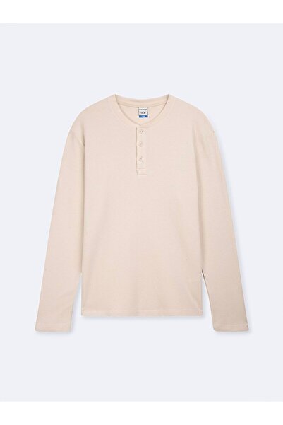 Ltb Long Sleeve Button Front Cream Sweatshirt