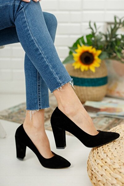 Armada Black Suede Thick Heel Women's Stiletto
