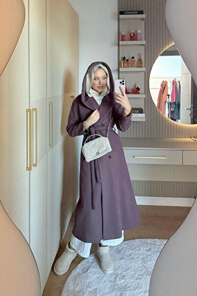 Hazamoda Hooded Cashmere Coat Lilac