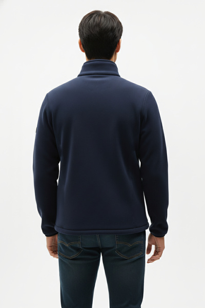 Kozik Men's Navy Blue Non-Pilling Mock Neck Standard Full Zip 3-Pocket Men's Fleece Cardigan
