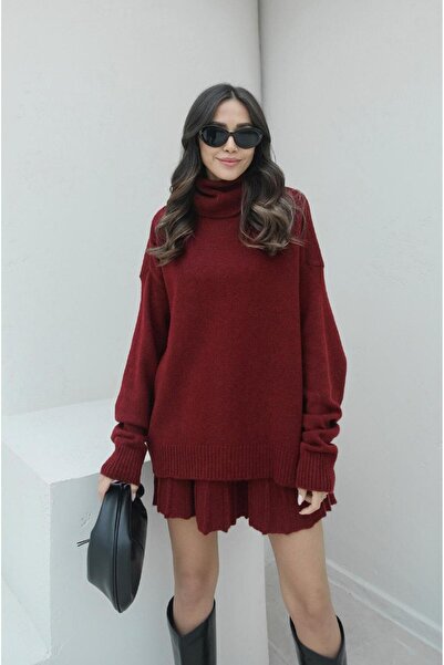 POİNE Women's Turtleneck Skirted Knitwear Set