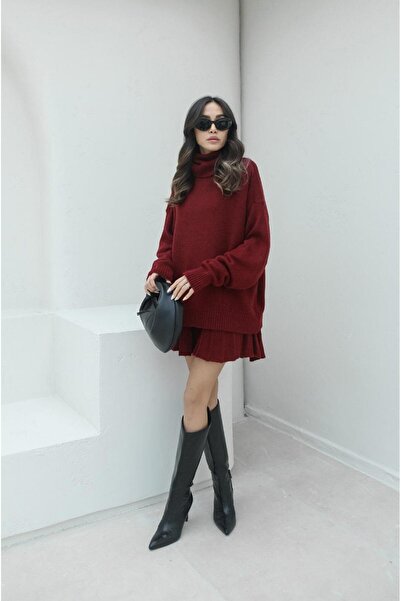 POİNE Women's Turtleneck Skirted Knitwear Set