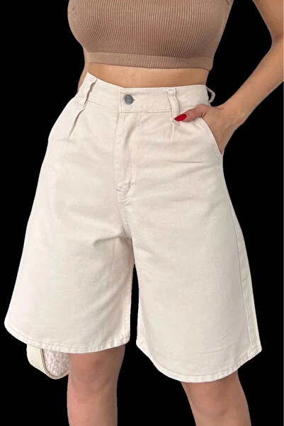 SİBELORAHOME شورت دينيم بقصة مريحة مع جيوب - كريمي