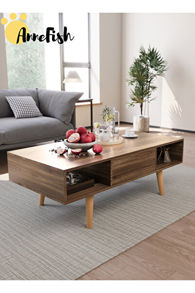 AnneFish طاولة قهوة ذات سعة تخزين كبيرة وتركيب بسيط وطبقتين
