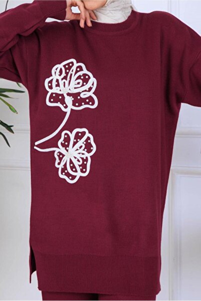 TRENDTESETTÜR Women's Burgundy Pants and Knitwear Set t 0211