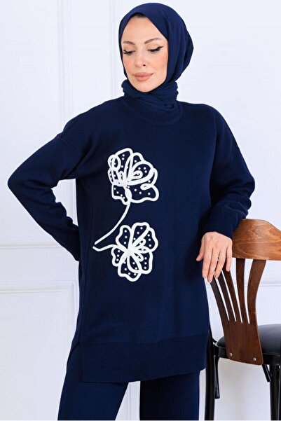 TRENDTESETTÜR Women's Navy Blue Pants and Knitwear Set t 0211