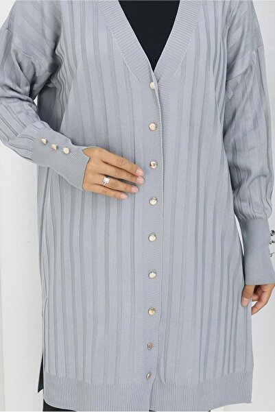 TRENDTESETTÜR Women's Gray Knitwear Cardigan t 9713