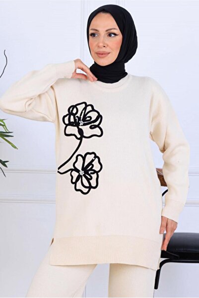 TRENDTESETTÜR Women's Beige (Stone) Pants and Knitwear Set t 0211