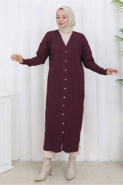 TRENDTESETTÜR Women's Plum Long Knit Cardigan t 7523