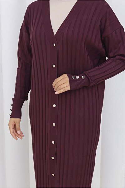 TRENDTESETTÜR Women's Plum Long Knit Cardigan t 7523