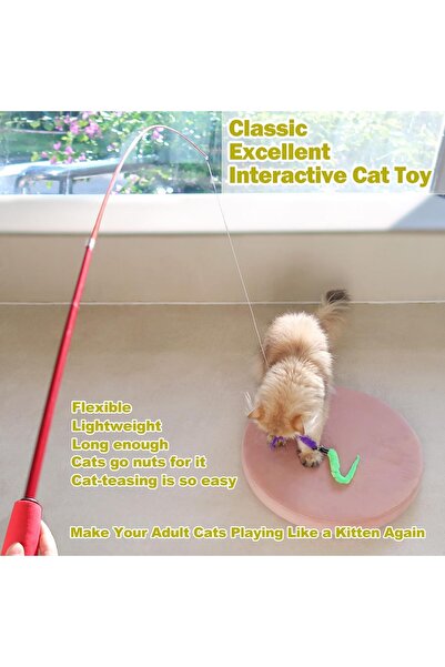 Generic Delieu Interactive Cat Toys, Retractable Wand and Feather Toys Refills for Indoor Cats to Chase and