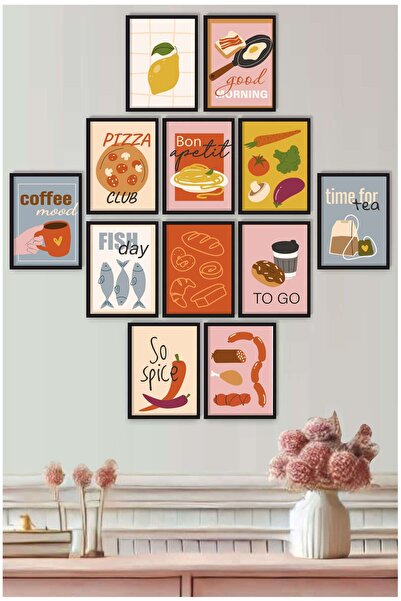 UNT Set de pictură decorativă colorată din MDF cu tematică de bucătărie, 12 p...