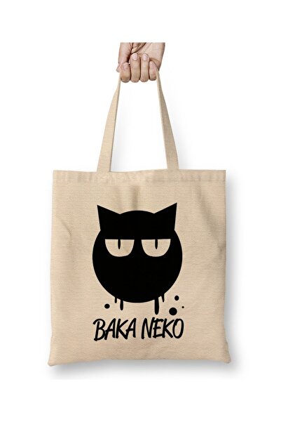 Toyaso حقيبة تسوق من القماش الأبيض من Kawaii Neko Baka Cat Cat Anime بمقبض طو...