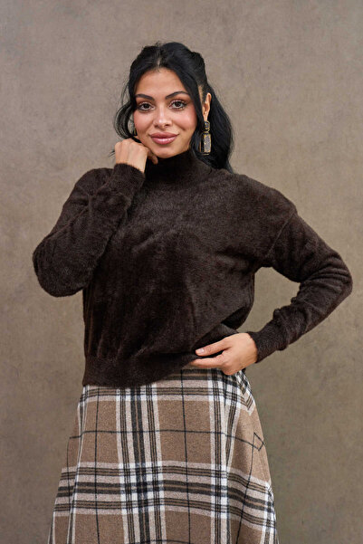 KÜÇÜĞÜM BUTİK Brown Feather Turtleneck Sweater