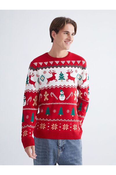 LC Waikiki Xside Crew Neck Christmas Themed Men's Knitwear Sweater