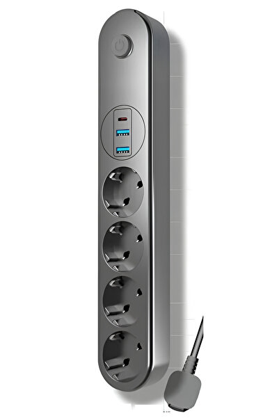 Riddex Termal Akım Korumalı USB ve Type-C 2.1A Şarj Çıkışlı 10A 2500W 4'lü Uzatma Grup Priz Siyah 2 M 3402