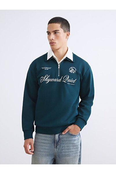 LC Waikiki Xside Polo Yaka Printed Men's Thick Sweatshirt