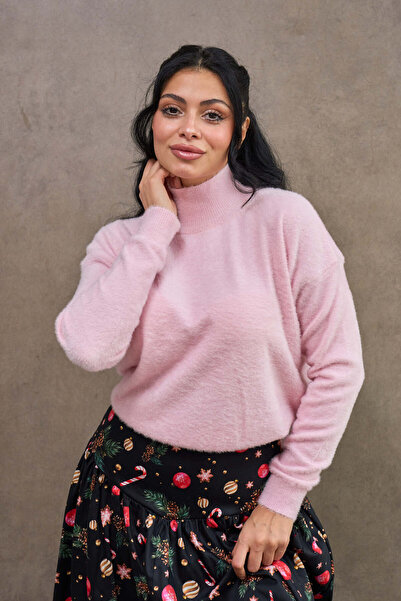 KÜÇÜĞÜM BUTİK Pink Feather Turtleneck Sweater