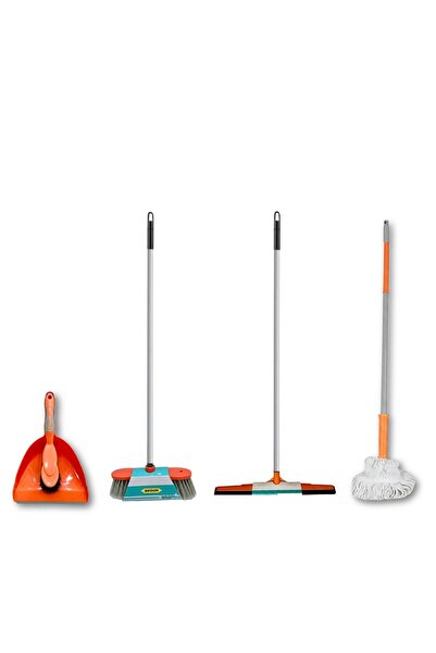 Houzi 4 Set Cleaning tools Combo for Home Twister Mop, Broom, Squeegee, Dustpan with brush.
