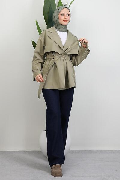 GİYZAMİLA Λεπτομέρεια ζώνης Κοντή καμπαρντίνα Μαλακό πράσινο