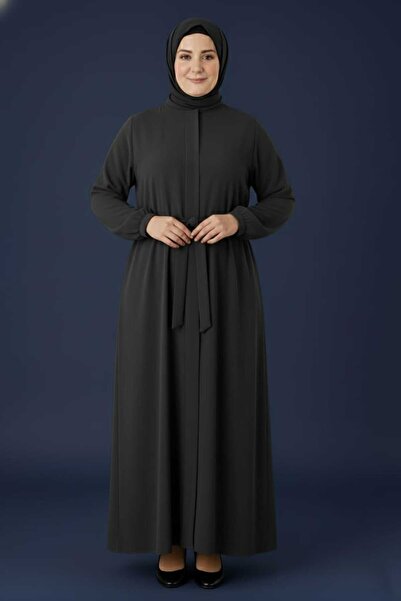 MİSMOLY Medine İpeği Mevlana Kesim Cepli Kuşaklı Bol Büyük Beden Ferace