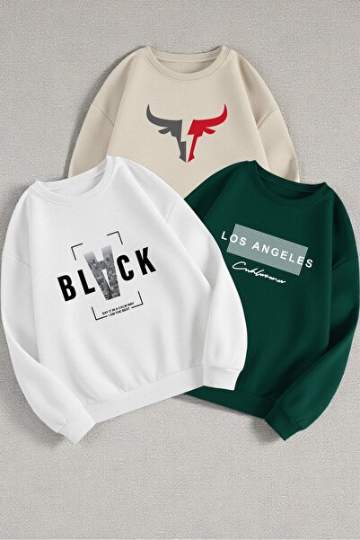 uyguntarz Многоцветни суичъри с печат и без печат, пакет от 3 броя